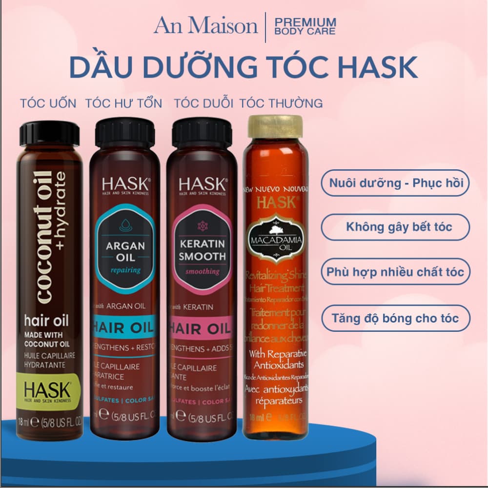 [HASK] Dầu Dưỡng Tóc Hask Hair Oil 18ml/60ml/100ml - Dưỡng Bóng, Phục Hồi, Hạn Chế Khô Xù