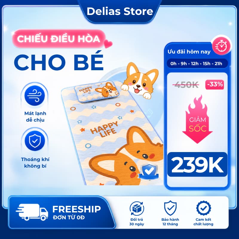 Chiếu Điều Hòa Cao Su Non Cho Bé Kèm Gối Cao Cấp 60x120cm Vải Tencel 3 Lớp Chống Thấm