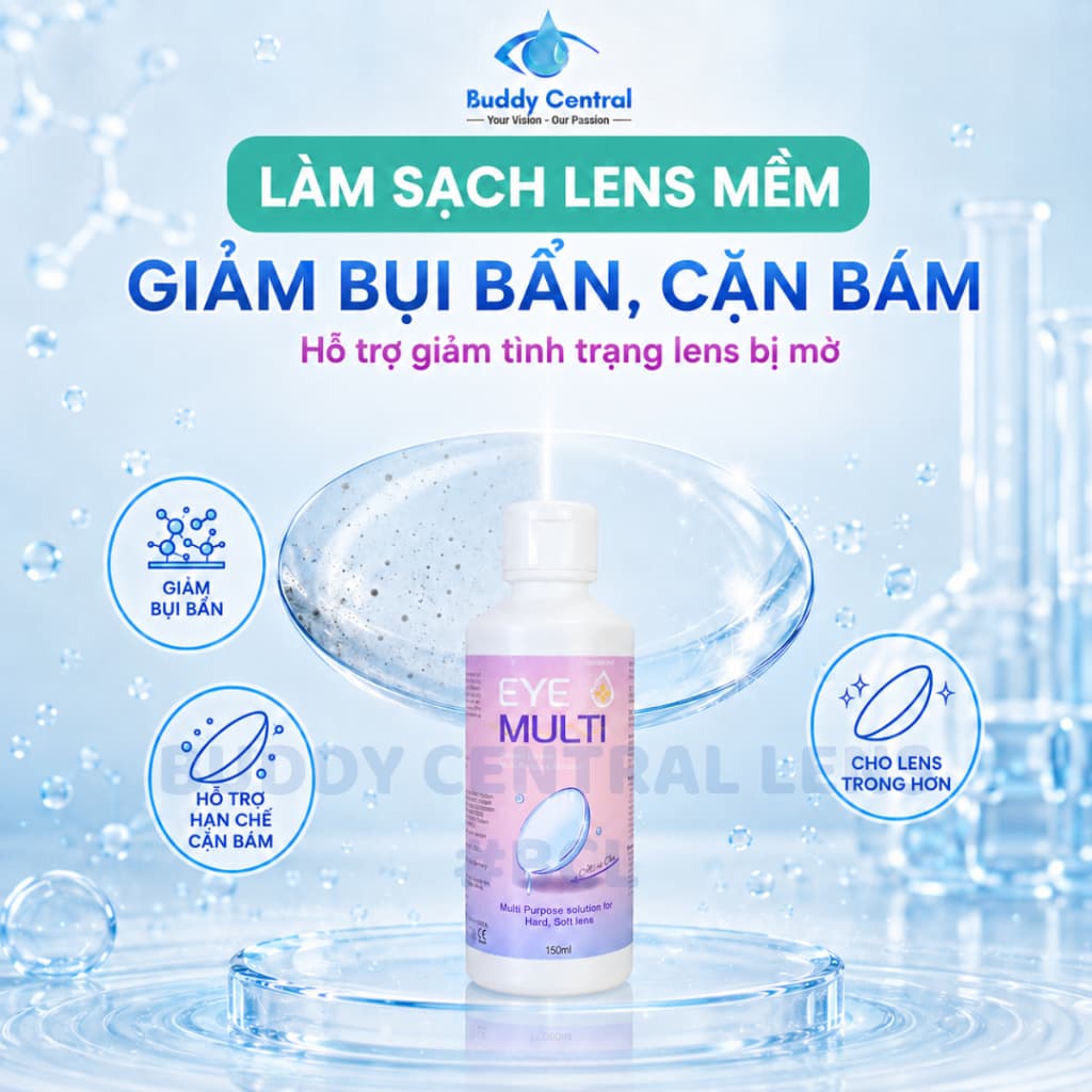 Nước ngâm lens Eye Plus Multi 150ml / 360ml, cấp ẩm lens cho mắt khô, nhạy cảm - Buddy Central