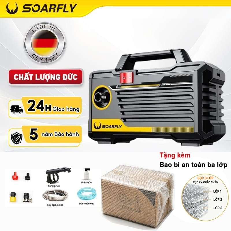 【2200W】SOARFLY ô tô Máy rửa xe áp lực cao - Đi kèm ống phun rửa - Công suất cao - Máy rửa xe gia đình chính hãng