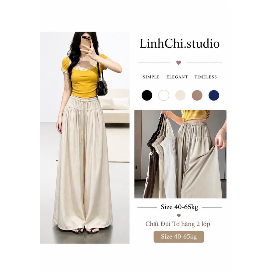 Quần linen giả váy chất đũi tơ thiết kế cạp nhúm hàng 2 lớp_Linhchi.studio