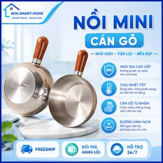 Nồi Mini Inox Cán Gỗ Chống Bỏng, Nồi Nấu Mì, Đun Sữa, Làm Sốt - Dễ Vệ Sinh, Đun Được Bếp Gas, Bếp Từ