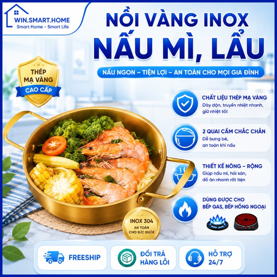 Nồi Vàng Inox Nấu Mì Cay, Nấu Lẩu, Soup - Chảo Nấu Ăn MINI Bằng Thép Không Gỉ Phong Cách Hàn Quốc