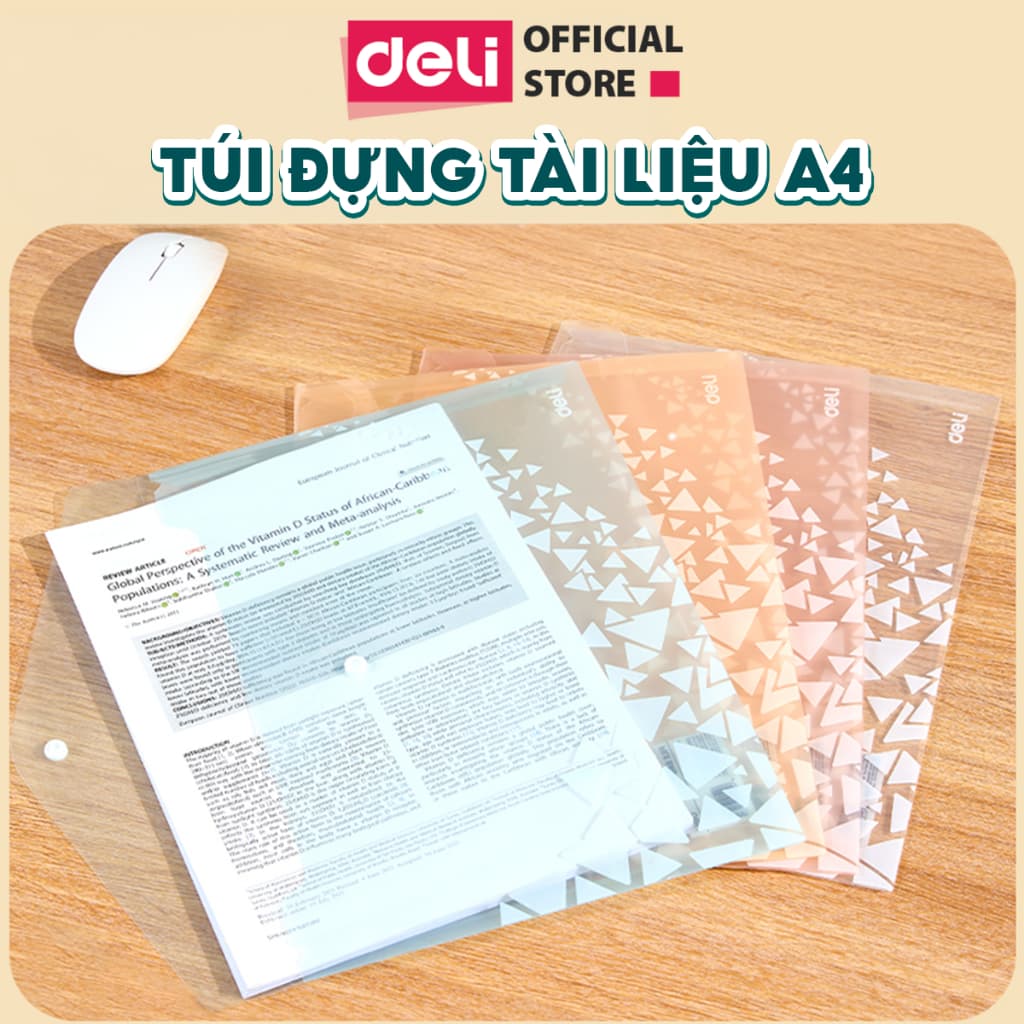 Túi Hồ Sơ A4 Deli - Túi Đựng Tài Liệu Clear Bag Học Tập Văn Phòng Dễ Sử Dụng Nhiều Màu Nút Bấm Lưu Trữ Hồ Sơ