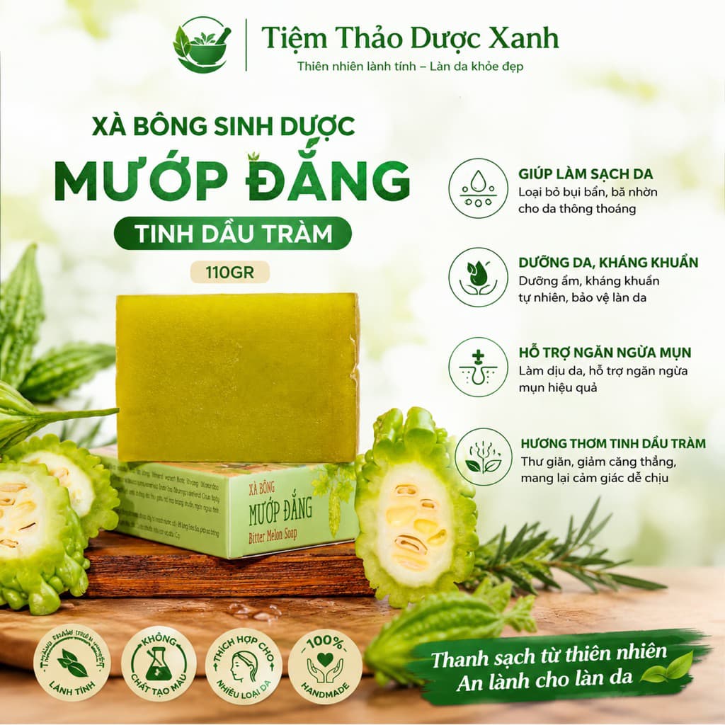 Xà bông Sinh Dược- xà phòng Mướp Đắng Mát Da, Ngừa Mụn Lưng