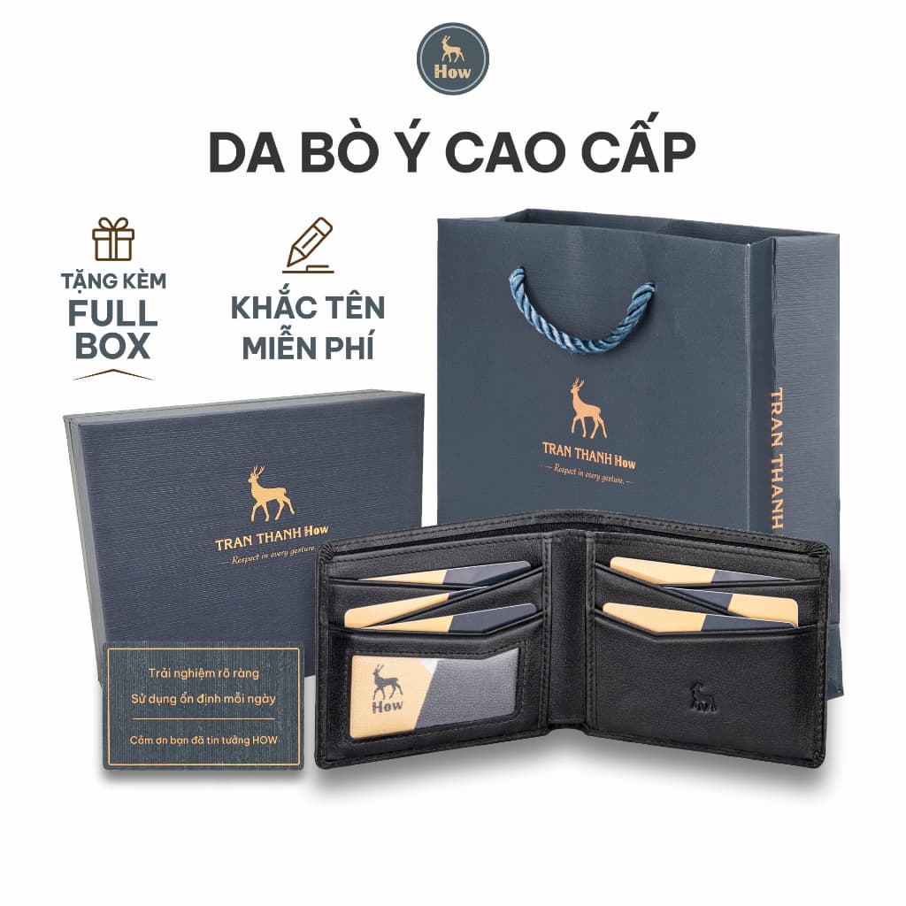 Ví Tiền Nam HOW Da Bò Chính Hãng Cao Cấp Có Khắc Tên Quà Sinh Nhật HNK10