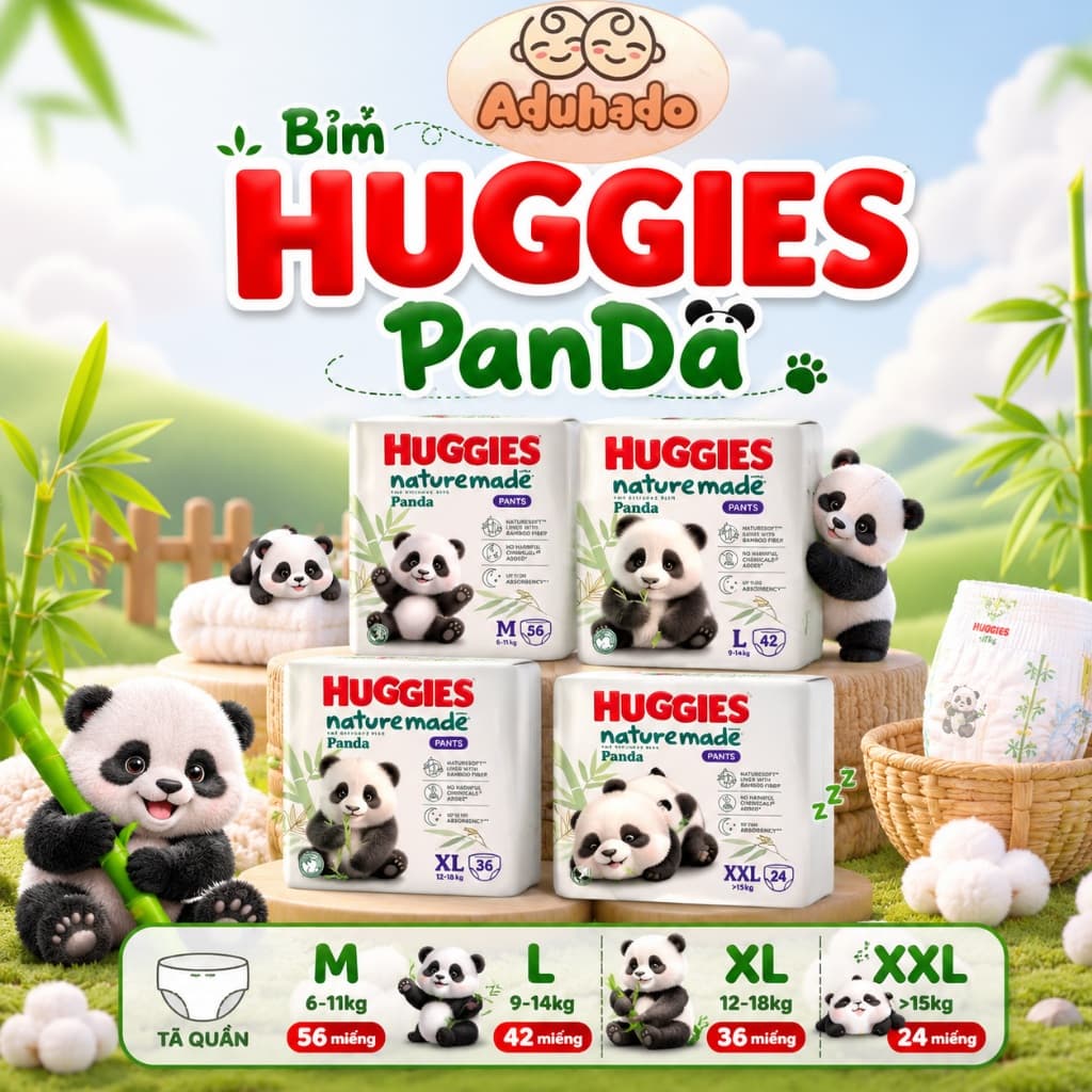 Huggies Naturemade PANDA COMBO 3 Bịch Tã/Bỉm sợi tre an toàn cho làn da nhạy cảm của bé