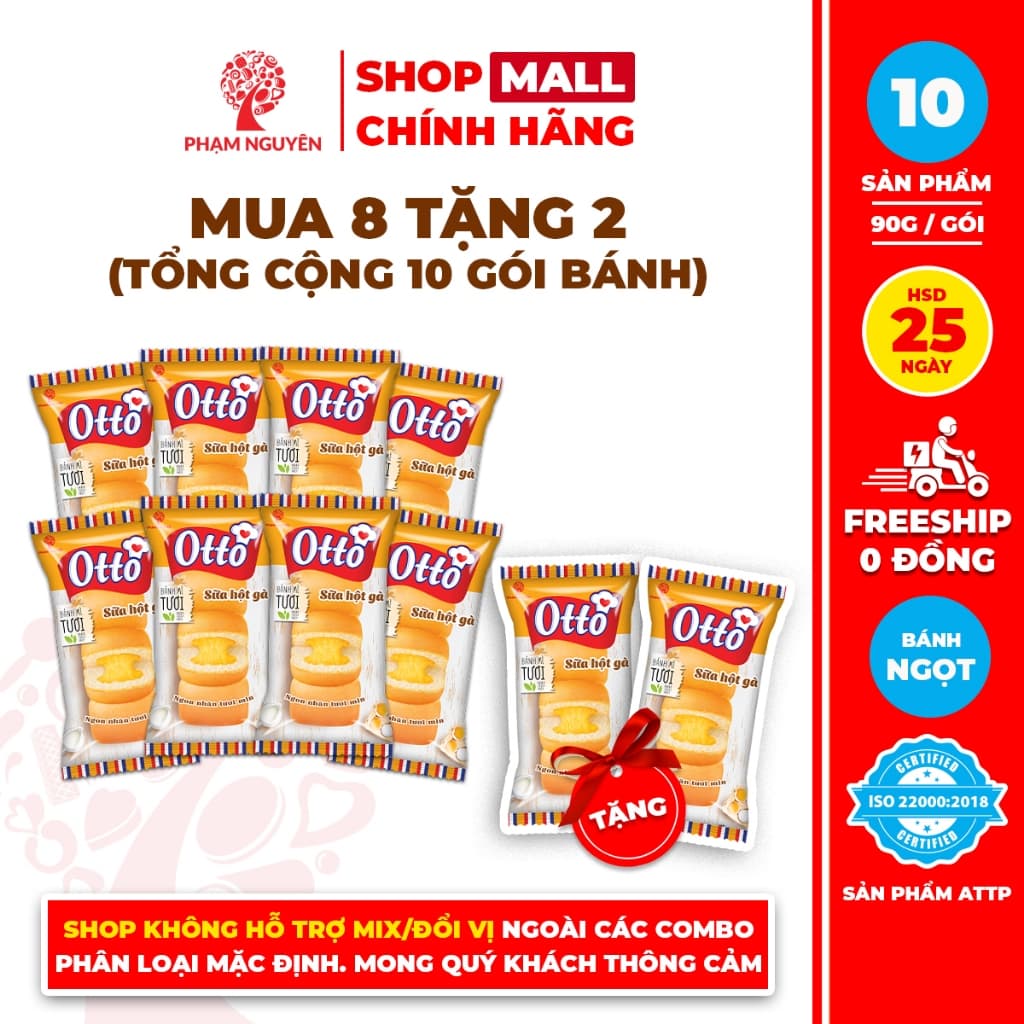 [DATE 21/09/2026][MUA 8 TẶNG 2] Tổng cộng 10 Gói Bánh Mì Otto Phạm Nguyên Nhân Kem 90g