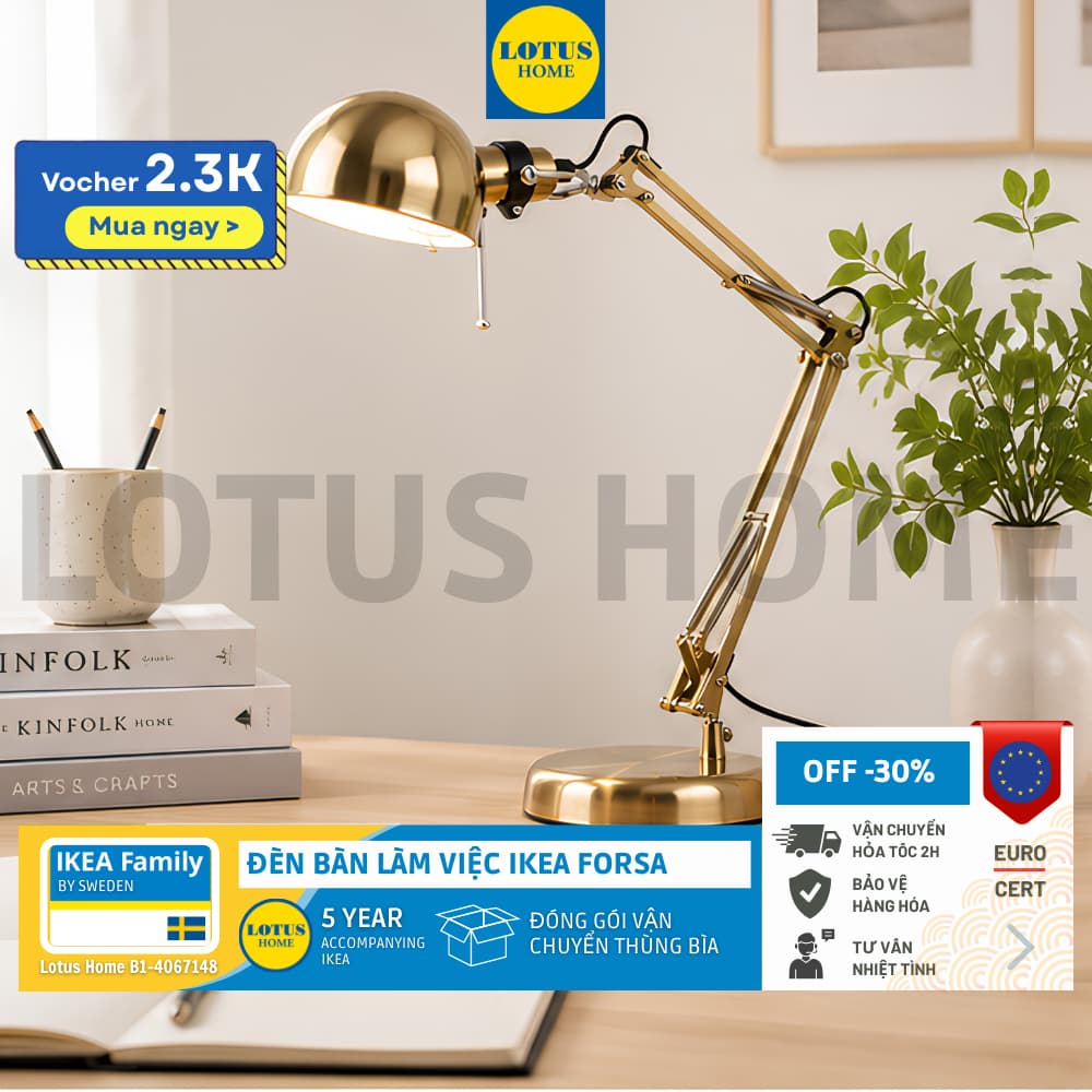 IKEA đèn bàn làm việc, đèn học IKEA FORSA thiết kế bằng thép độ bền cao - Tặng kèm bóng E14
