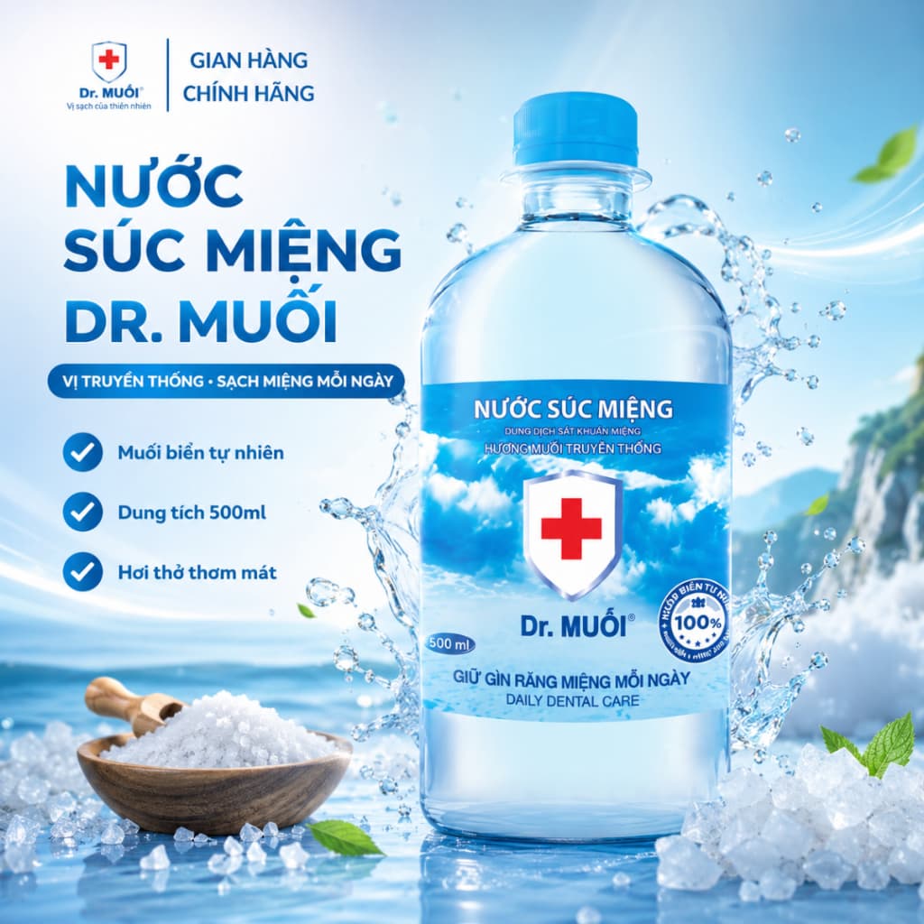 Nước Súc Miệng Dr. Muối Truyền Thống 500ml - Làm Sạch Khoang Miệng, Hơi Thở Thơm Mát, Muối Biển