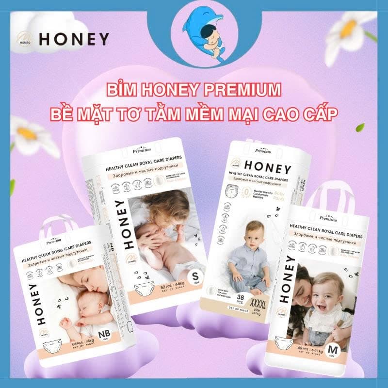 [LIVE KOL] Tã/Bỉm Dán/Quần Momo Honey Premium đủ size NB/S/M/L/XL/2XL/3XL/4XL bề mặt tơ tằm cao cấp cho bé MECAHEO