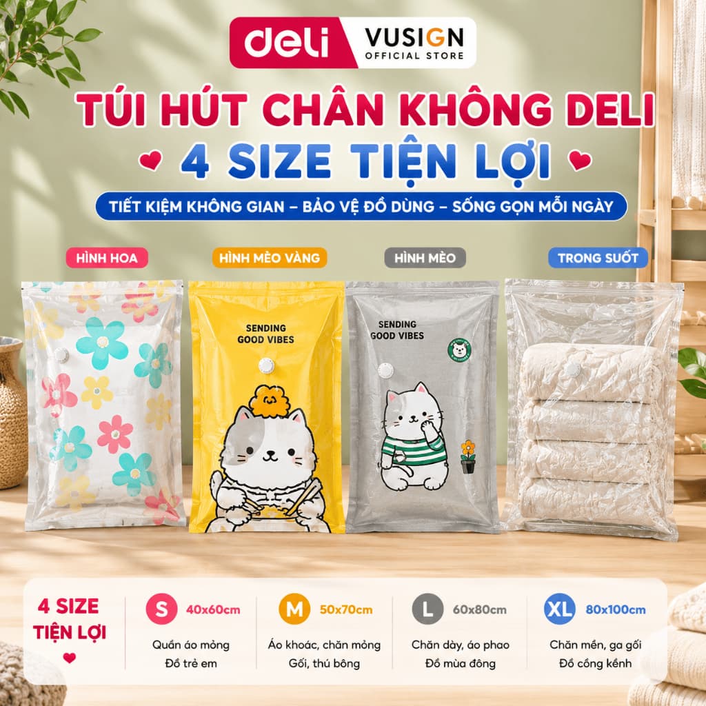 [RẺ NHẤT MALL] Túi Hút Chân Không Quần Áo, Chăn Gối Deli Dày Gấp Đôi, Van Chống Rò Rỉ Hơi, Tránh Ẳm Nấm Mốc