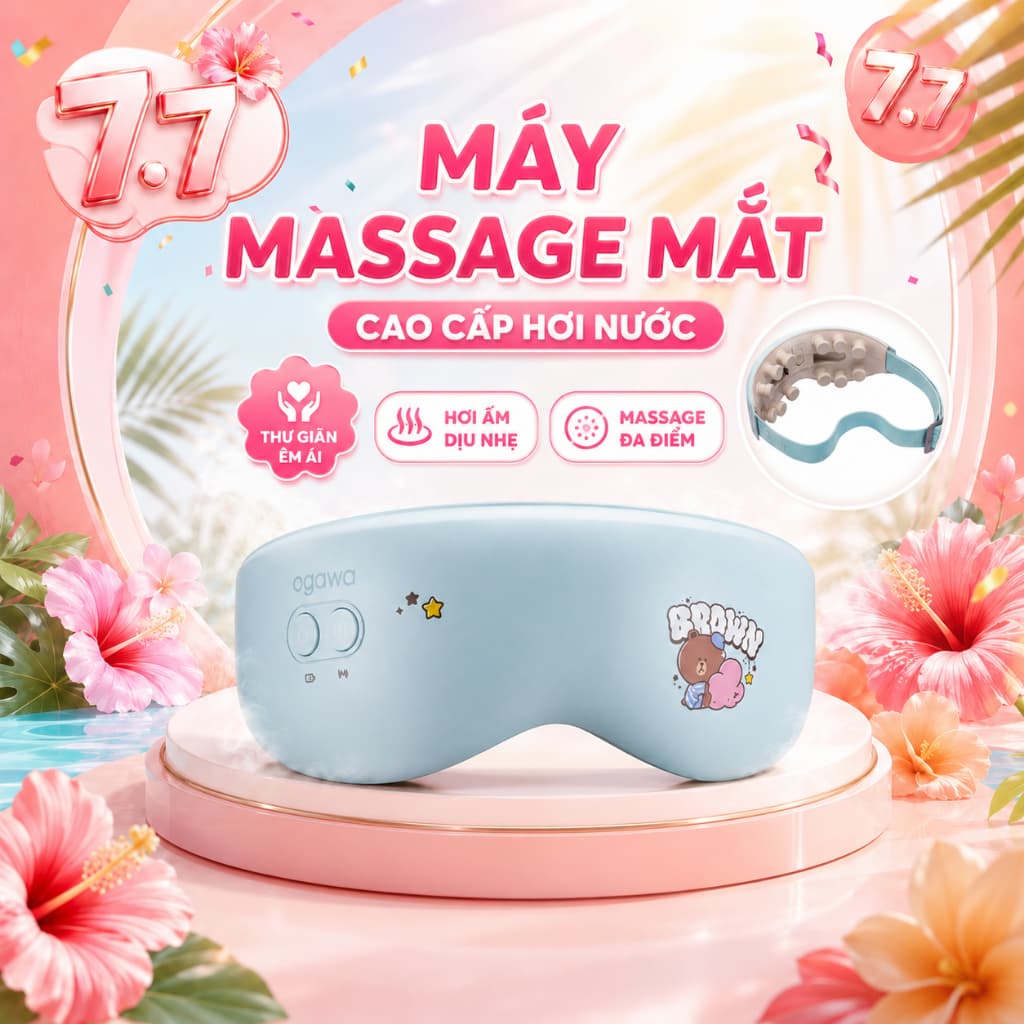 Máy massage mắt nhiệt nóng hồng ngoại·cao cấp  OGAWA  LINEFRIEND thư giãn dễ chịu, chăm sóc đôi mắt mệt mỏi -Chính hãng
