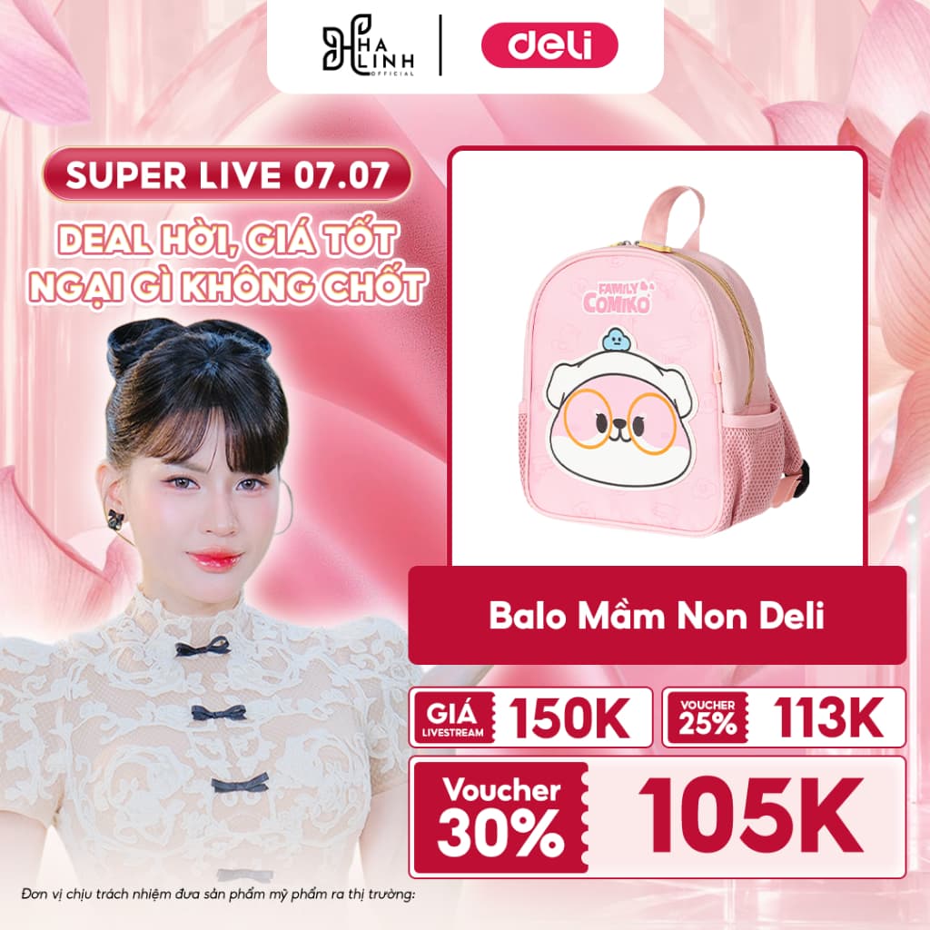 [Võ Hà Linh x Deli] Balo Cho Bé Trai Bé Gái Học Mầm Non Deli Hoạt Hình Dễ Thương Cute Chống Thấm Nước Dây Chắc