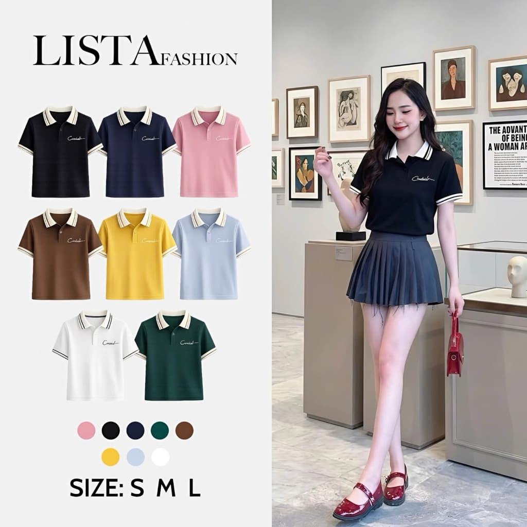 Áo nữ Polo-Lista Thêu Chữ thiết kế from vừa đủ size ,thanh lịch-sang trọng ,phù hợp bốn mùa ( Mã 3)
