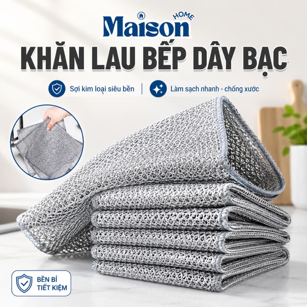 Khăn Lưới Dùng Lau Chén Dĩa MAISON Chất Liệu Sợi Kim Loại Chống Bám Dầu Dễ Dàng Rửa Sạch