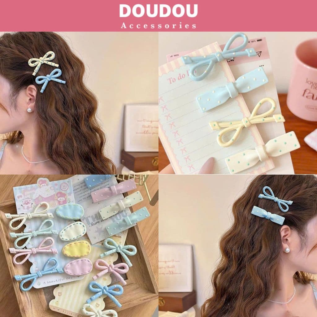 Set 2 Kẹp Tóc Nơ Chấm Bi Hàn Quốc 5cm Doudou Kẹp Mái Kẹp Tóc Nữ Dễ Thương Phụ Kiện Tóc Xinh FJ123