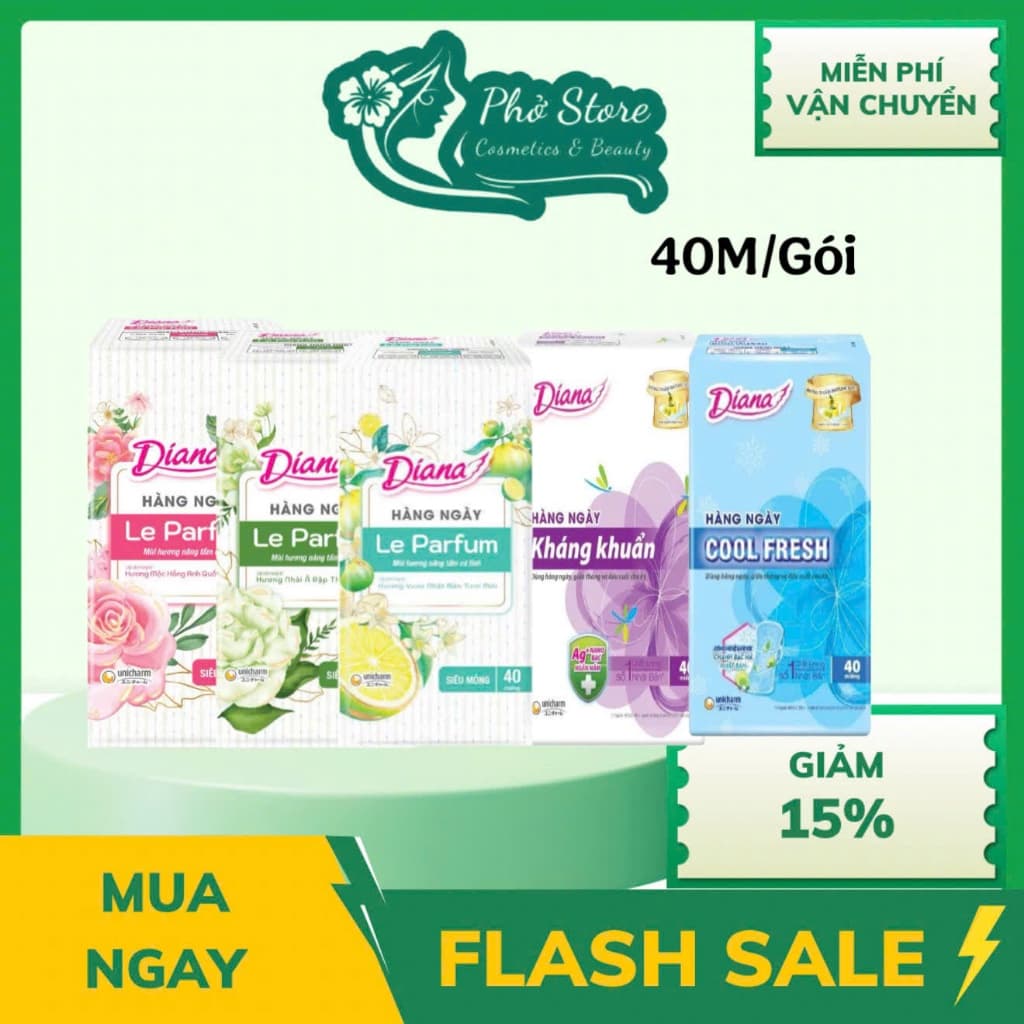 Băng Vệ Sinh Diana Hàng Ngày Cool Fresh, Kháng Khuẩn, Le Parfum Hương Nhài, ZuZu, Mộc Hồng 40M