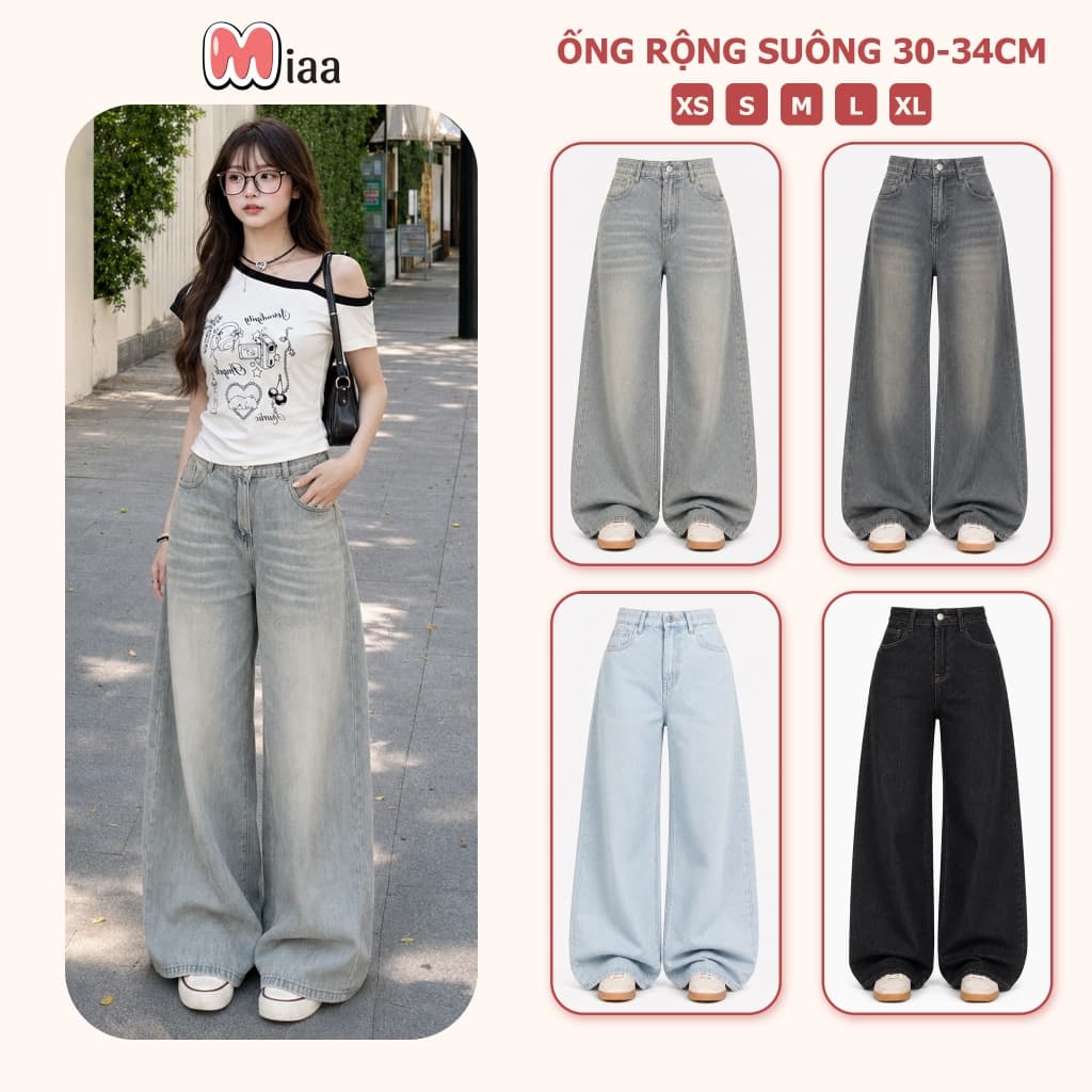 Quần Jean Ống Rộng Suông Basic MIAA Ống  30-33cm Dễ Mix Đồ Năng Động,Quần Jean Ver.3 Dài chất liệu Denim form nam nữ