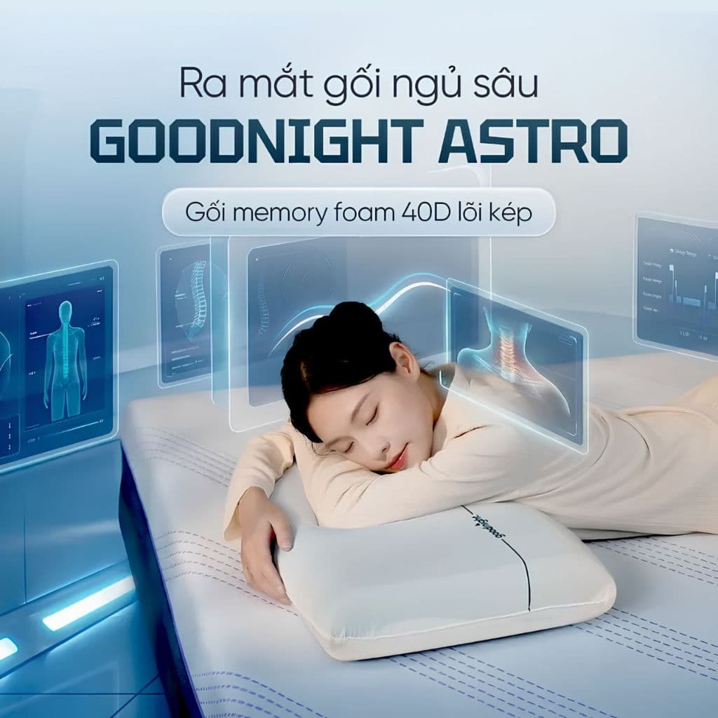 [HỎA TỐC] Gối ngủ sâu Memory foam 40D Goodnight Astro lõi kép, Gối ngủ cao cấp