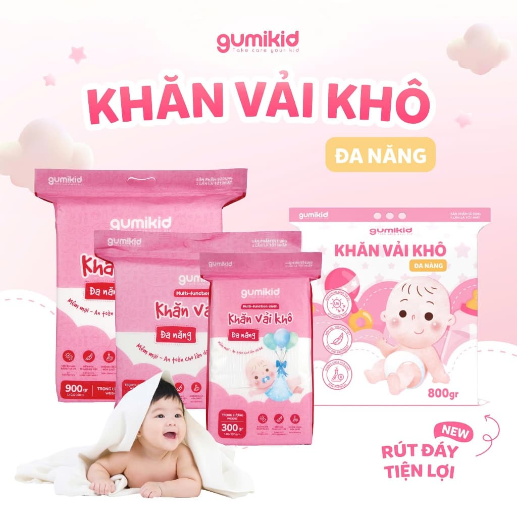 KHĂN VẢI KHÔ ĐA NĂNG DÀNH CHO MẸ VÀ BÉ GUMI 300/ 600/ 900g
