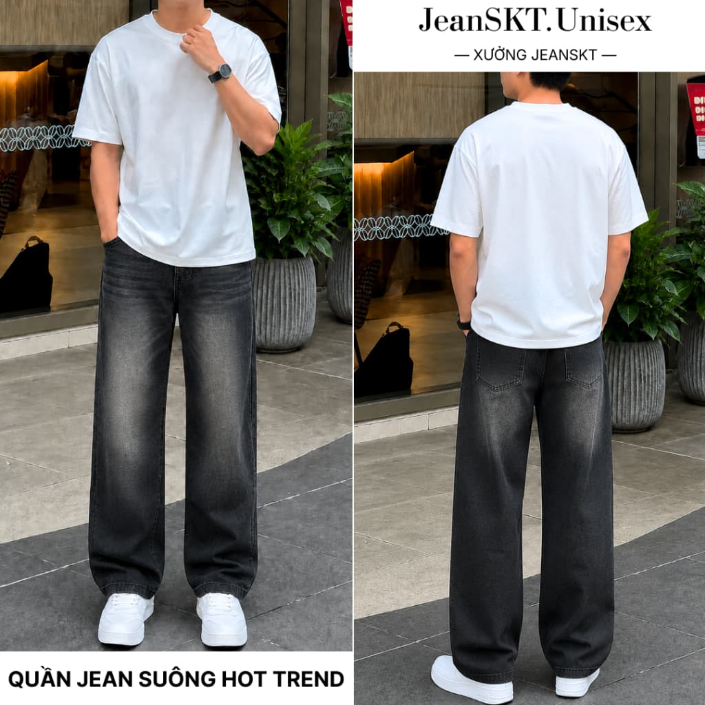 Quần Jean Nam Dáng Baggy ,Ống Suông Retro Smoke 2 Màu Chất Vải Dày Dặn - JEANSKTMAN