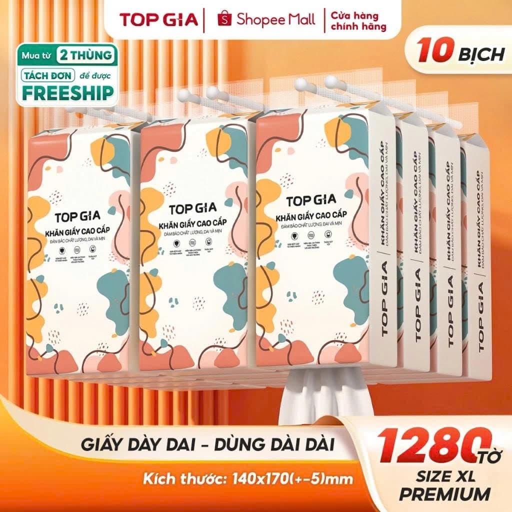 [ĐỘC QUYỀN SHOPEE VIP] Giấy vệ sinh treo tường TopGia đa sắc đa năng từ bột giấy thiên nhiên, 1280tờ/4lớp