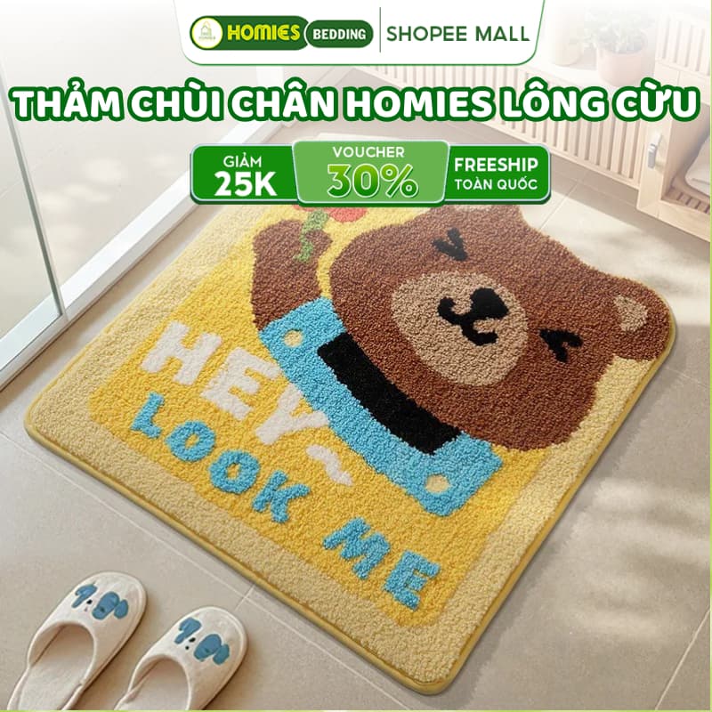 Thảm Chùi Chân Lông Cừu HOMIES Bedding & Décor – Đế Cao Su Chống Trượt, Thấm Hút Nhanh