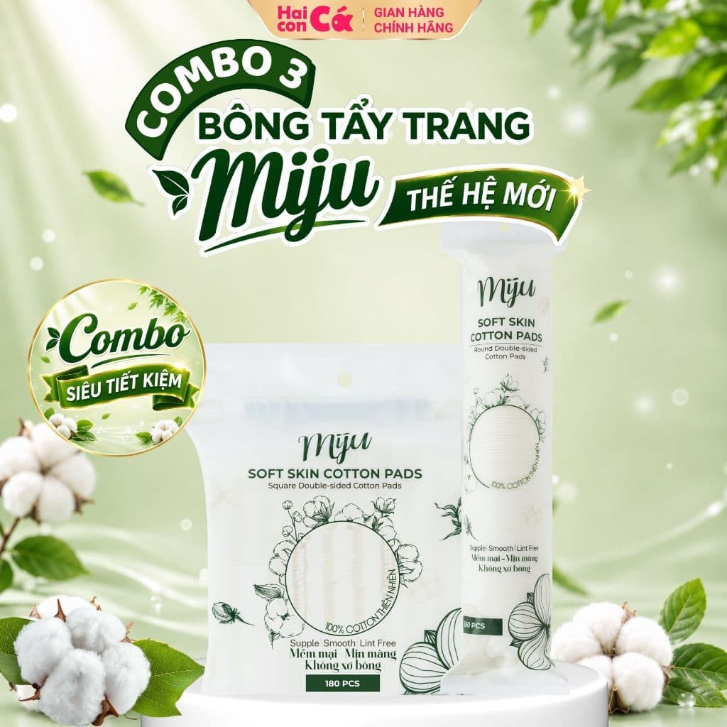 [Combo 3 Gói] Bông Tẩy Trang Miju Cao Cấp Mềm Mịn – Dịu Nhẹ, Làm Sạch Sâu – 150/222 Miếng