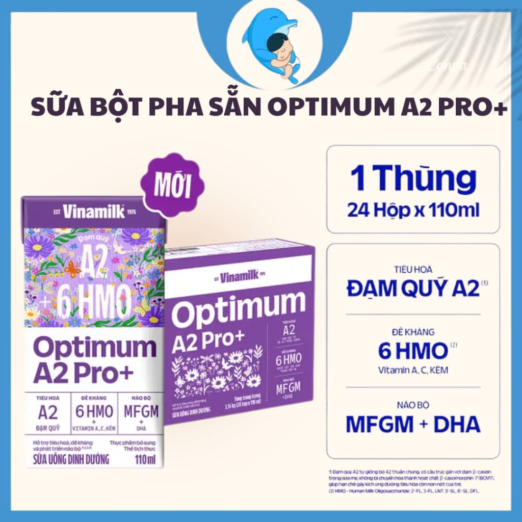 (MỚI) Optimum A2 Pro+ Sữa Uống Dinh Dưỡng 110ml Thùng 24 Hộp Hỗ Trợ Tiêu Hóa & Đề Kháng MECAHEO