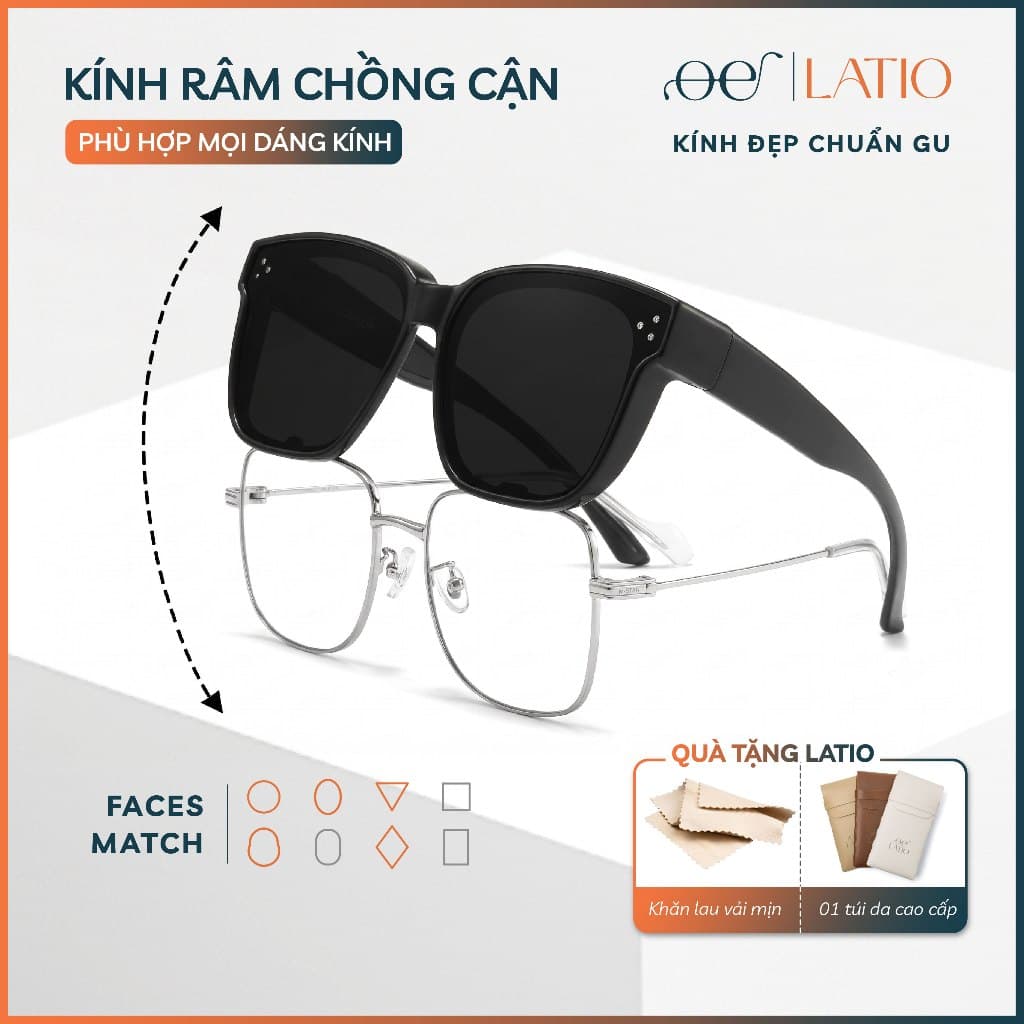 Kính râm chồng cận Nam Nữ LATIO, Kính chồng cận tiện lợi đa năng Thời trang chất liệu chắc chắn nhiều màu - KM86