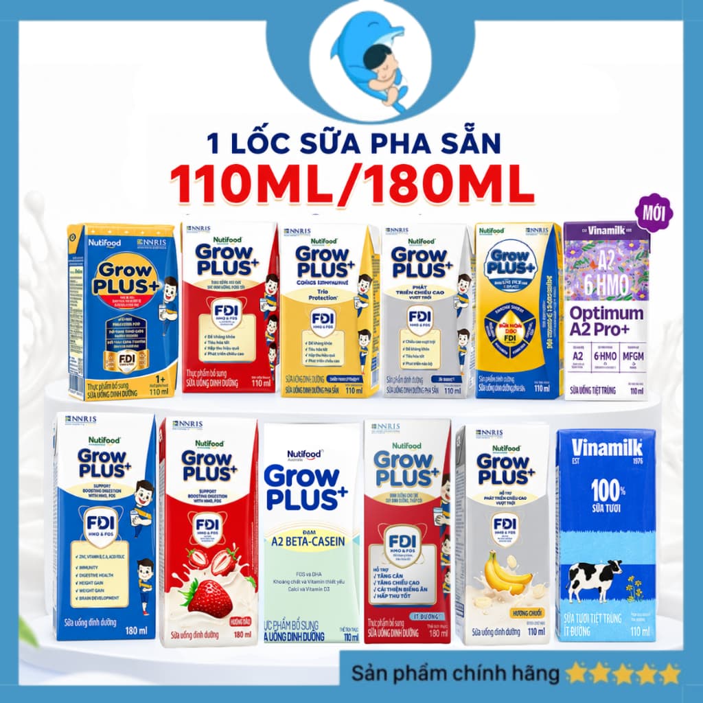 [1 LỐC] Sữa pha sẵn Nutifood Grow Plus Bạc/Grow plus đỏ,Vàng Aptamil KId cho bé trên 1 tuối (110ml/180ml) MECAHEO
