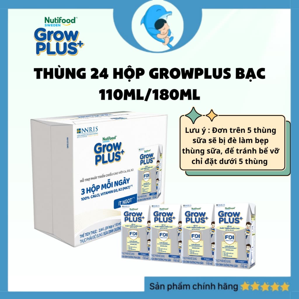 Thùng 24h Sữa Bột Pha Sẵn Nutifood Sweden Grow Plus Cao lớn vượt trội 110ml/180ml MECAHEO ( 24 hộp/thùng)