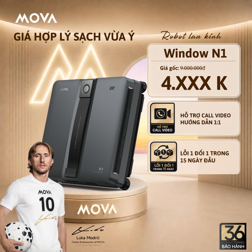 Robot Lau Kính MOVA N1 Lực Hút 8.000Pa, Lực Hút 8.000Pa, Phun Sương Kép Dual-Wing, Kết Nối App | BH 36 Tháng
