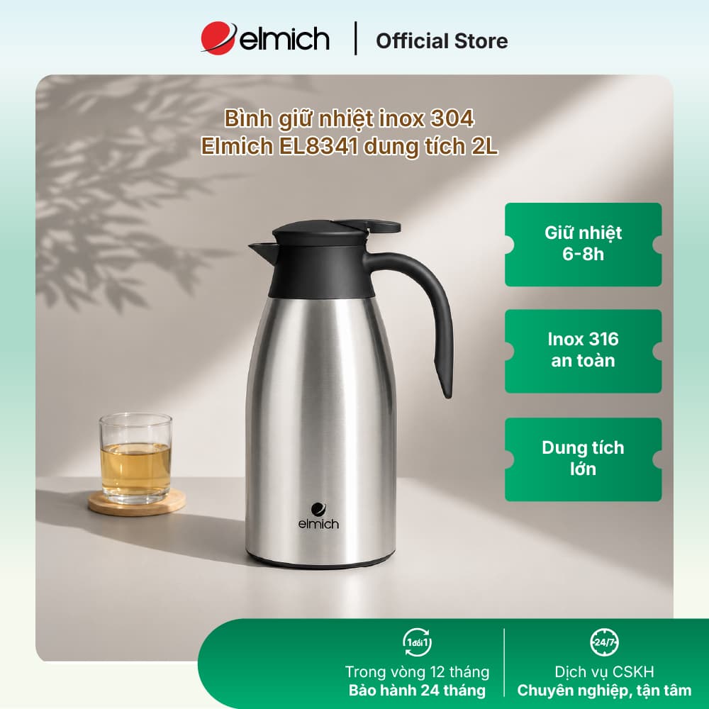 [LIFEMCMBP4 -12% đơn 250K] Bình giữ nhiệt gia đình inox 304 Elmich EL-8341 thể tích 2000ml