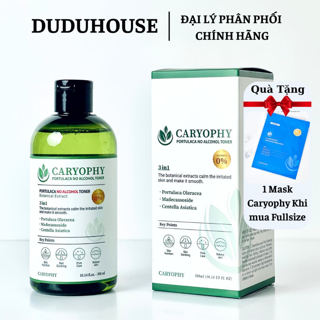 Nước Hoa Hồng Giảm Mụn Caryophy Portulaca Toner cấp ẩm ngừa mụn Làm Dịu Da 300ml Duduhouse