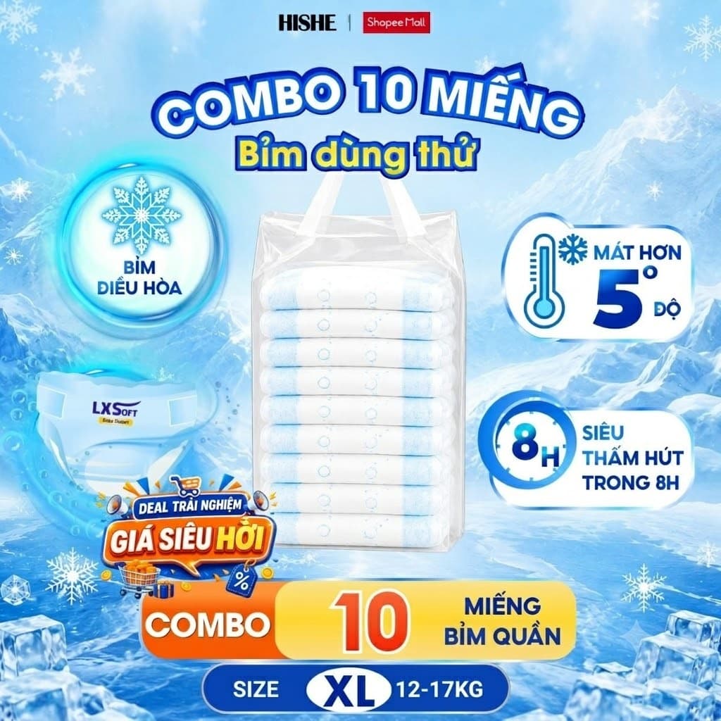 [Combo 10 miếng dùng thử] Bỉm Lxsoft đóng mùa hè mỏng nhẹ, mềm mịn, thấm hút tốt, chống hăm cho bé yêu