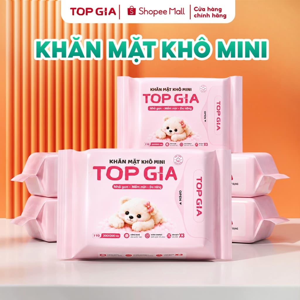 (QUÀ TẶNG KHÔNG BÁN) Khăn Mặt Khô Mini TopGia Lau Khô Lau Ướt Khăn Lau Mặt Khô Đa Năng An Toàn Cho Da 7 Tờ/Gói