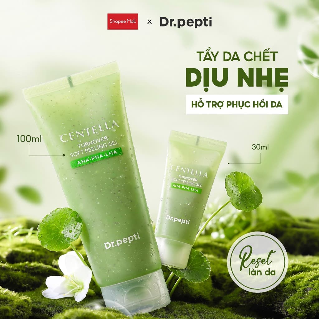 Gel Tẩy Da Chết Mặt Dr.Pepti 100ml Chứa Peptide & Centella, Làm Sạch Dịu Nhẹ, Hỗ Trợ Phục Hồi Da