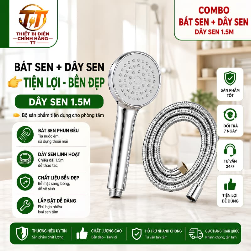 Vòi sen tăng áp, tay sen tắm inox 304 dây inox 304 nước mạnh chống gỉ bền đẹp