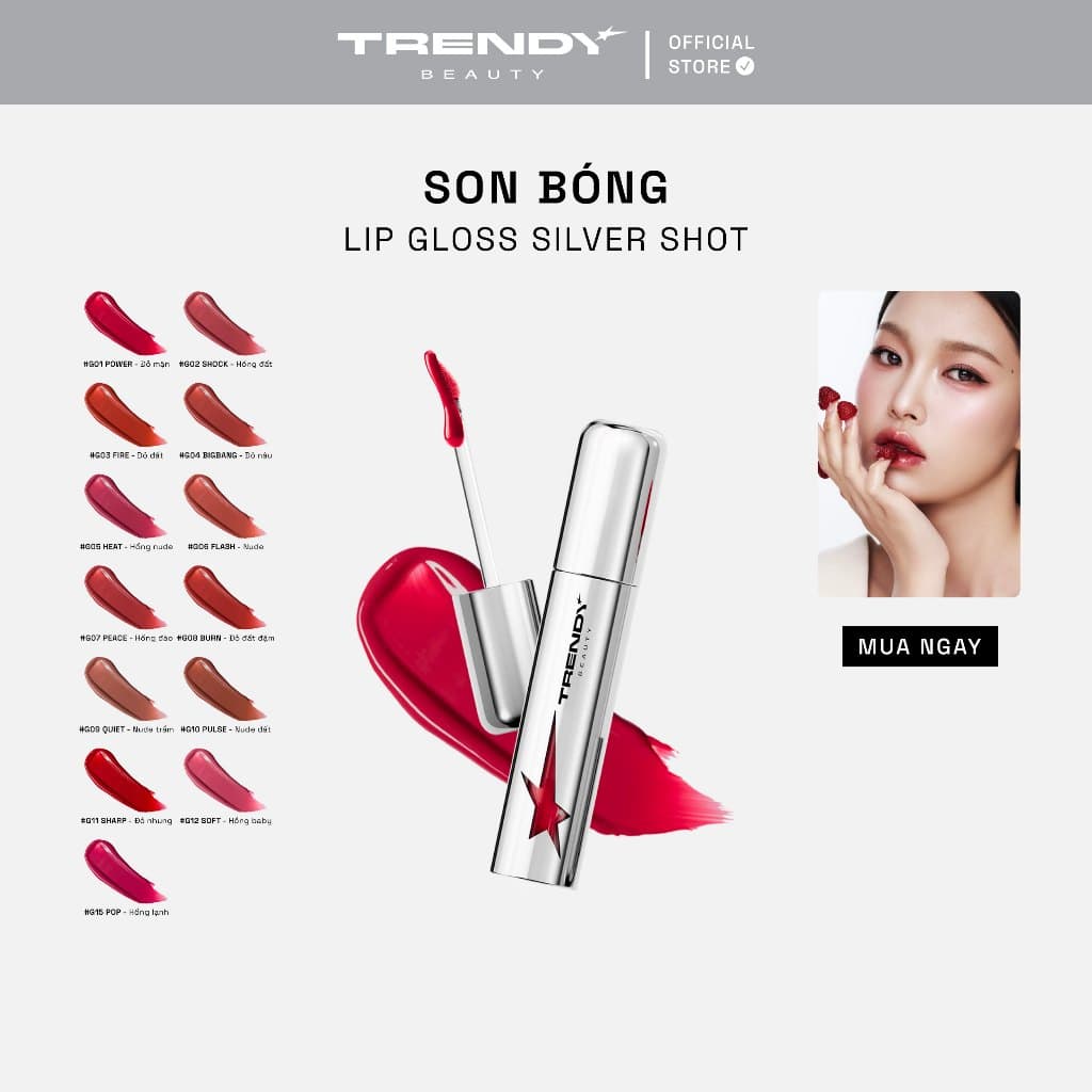 Son Bóng Trendy Beauty, Silver Shot Lips Gloss Collections 2026, CĂNG MỌNG, BỀN MÀU, 2.3g