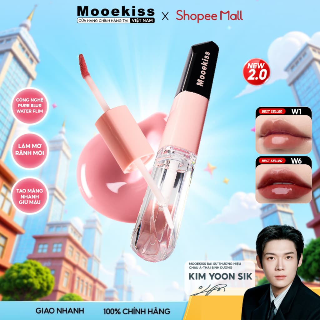 Son Hai Đầu Mooekiss W1 Đa Năng 2in1 Tích Hợp Chất Son Lì Mịn & Tint Bóng Căng Mọng (3.1g & 1.5g) [m]
