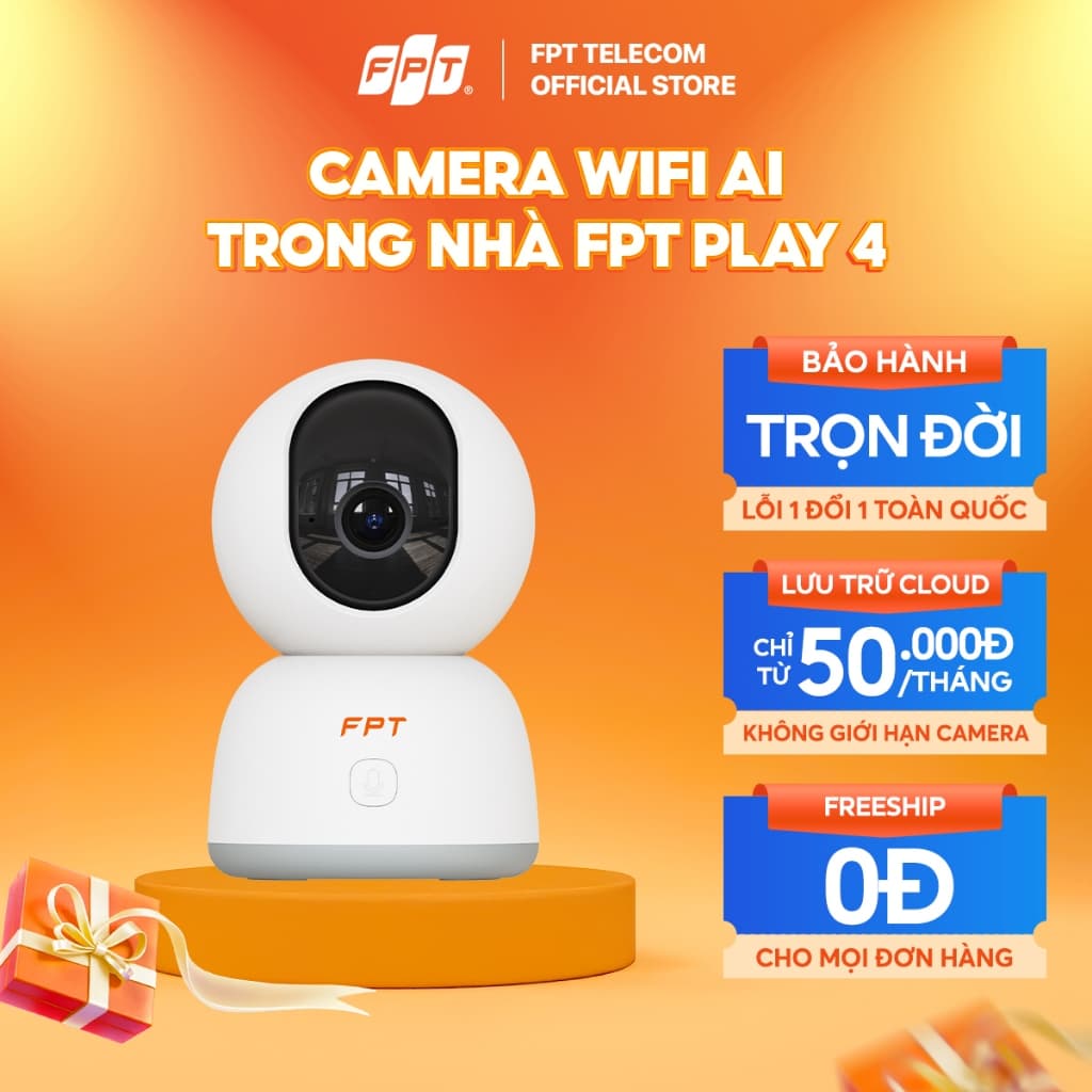 Camera Wifi AI Trong Nhà FPT Play 4 - 3MP Rõ Nét - Lưu Trữ Cloud Bảo Mật, Xoay 360, Bảo Hành Chính Hãng FPT Telecom