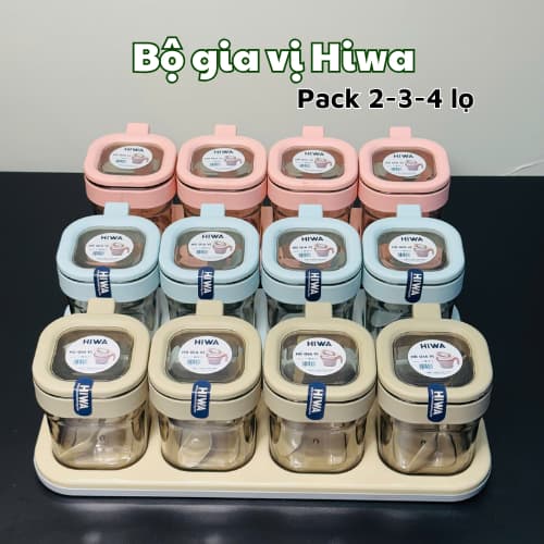 Bộ lọ gia vị 2 3 4 hũ, thiết kế kèm muỗng, khay đựng tiện dụng, hũ gia vị ngăn kiến, không ẩm ỉu