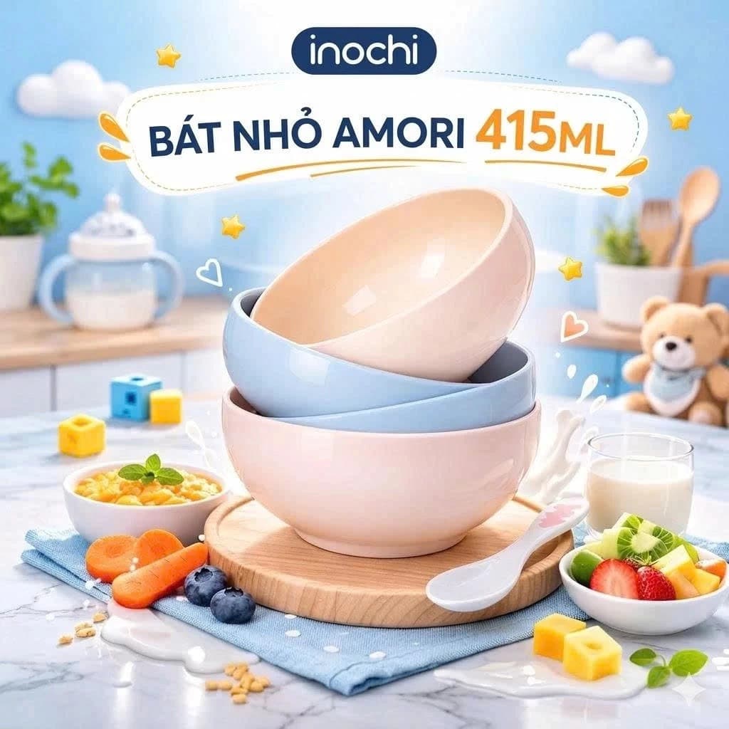 Bát ăn dặm nhựa Inochi Amori ✨Có khả năng chịu nhiệt cao từ -30 độ C đến 140 độ✨An toàn cho sức khỏe