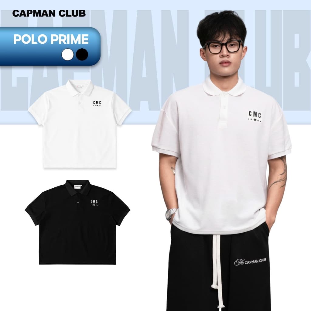 [OUTLET 50%] Áo thun Polo nam nữ PRIME phom Boxy CAPMAN CLUB, áo polo unisex phom rộng trẻ trung thoải mái