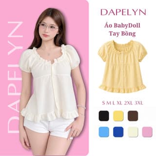 [DEAL MỞ BÁN] Áo Babydoll Cổ Bèo Nhún Tay Phồng Cài Cúc Trước Nữ Tính Phong Cách Hàn Quốc - BD04