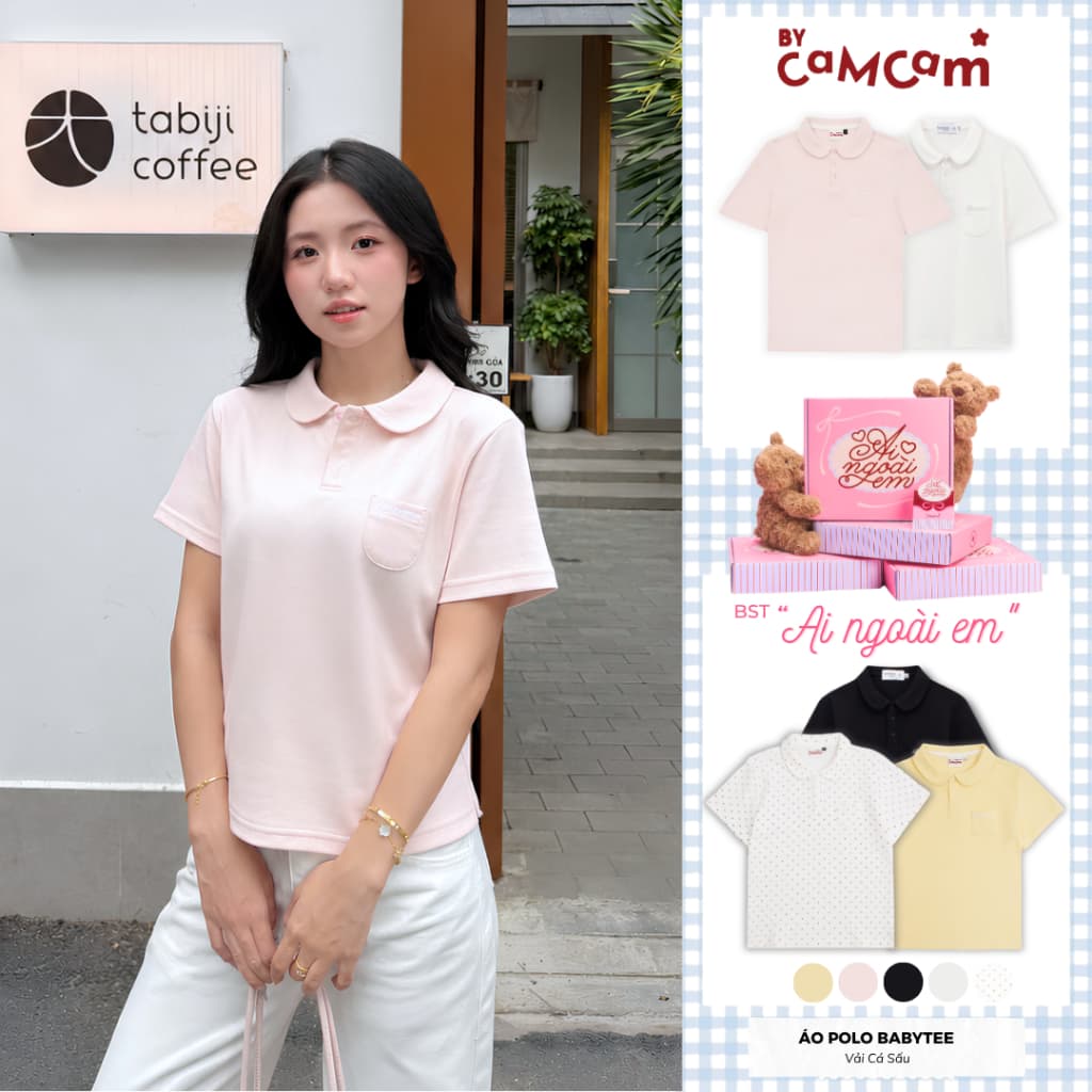 Áo Polo Basic Babytee 𝑩𝒚𝒄𝒂𝒎𝒄𝒂𝒎 Cho Nữ Vải Cá Sấu Cotton Logo Thêu Túi Ngực APN007