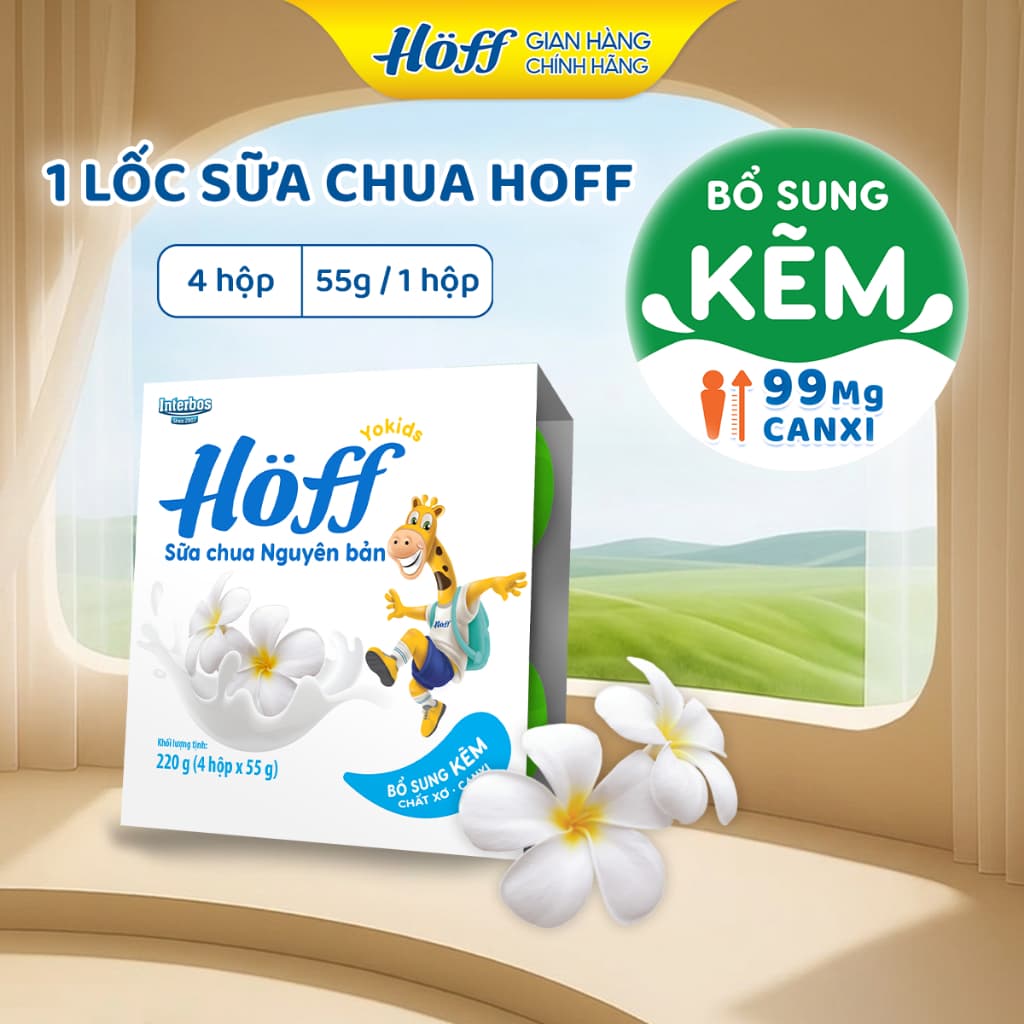 Sữa chua trẻ em HOFF vị Nguyên bản hỗ trợ tiêu hoá cho bé từ 6 tháng tuổi - 1 Lốc (4 hộp x 55g)