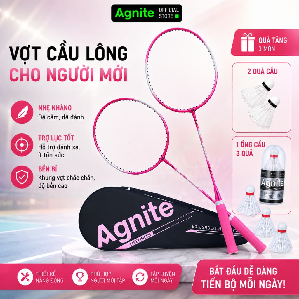 [TẶNG ỐNG 3 CẦU] Vợt Cầu Lông Chính Hãng AGNITE - Bộ Vợt Cầu Lông Hợp Kim Siêu Nhẹ Dành Cho Mọi Lứa Tuổi Luyện Tập